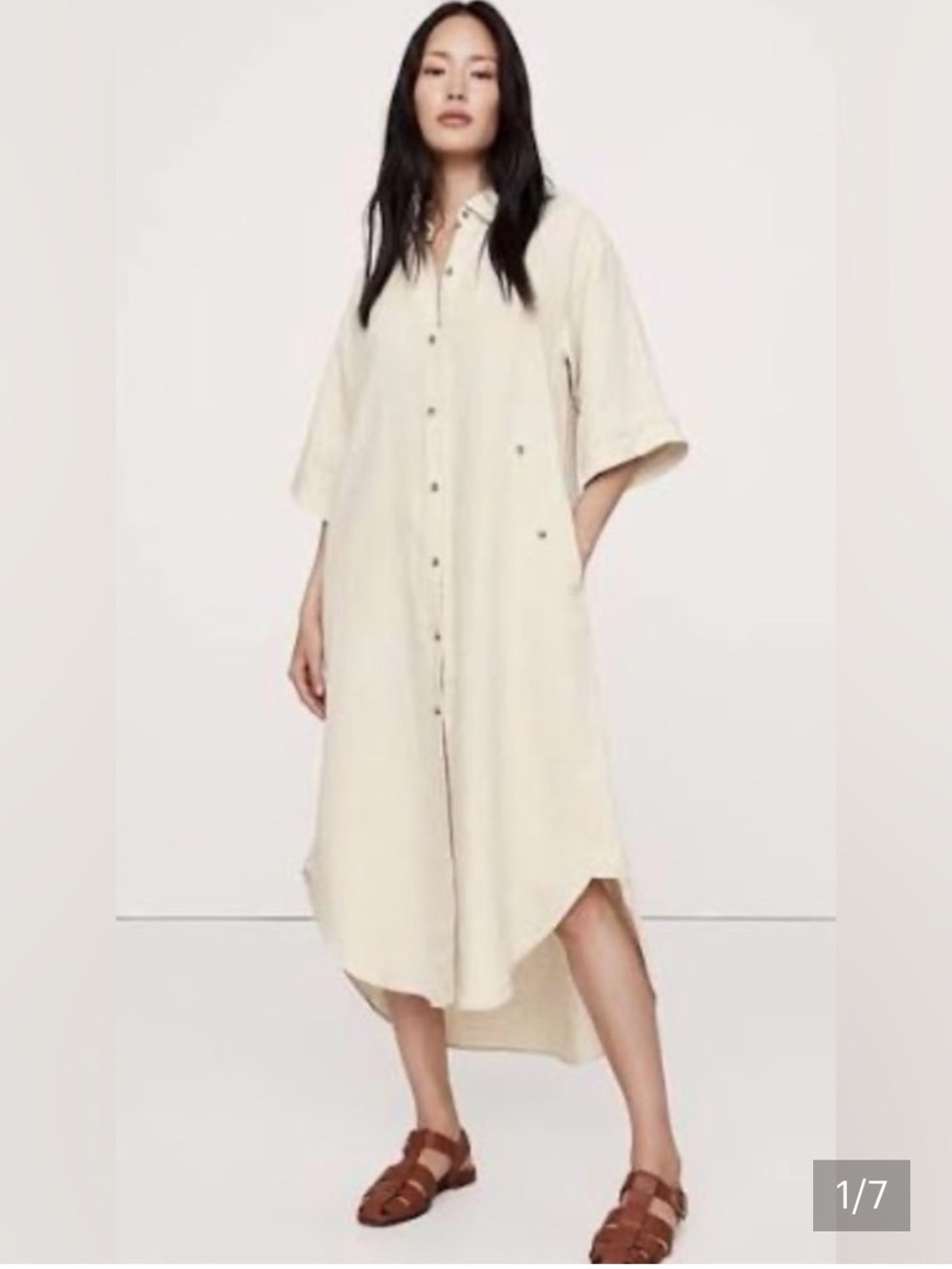 Banana Republic Natural Linen Asymmetrical Shirt Dress